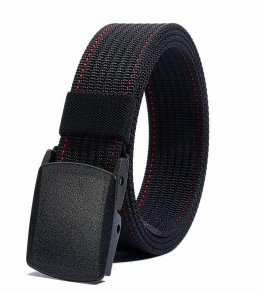 

men outdoor sports tactical nylon adjustable belt canvas waist belt with metal plastic buckle male casual fabric212w6244104, Black;gray
