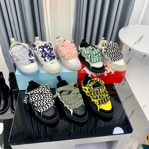 

designer mesh woven lace up shoes with color matching retro style bread shoes embossed leather curb sneakers napa calf leather rubber platfo, Black