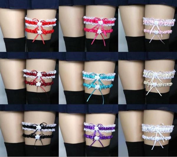 

burgundy bridal leg garters prom garter bridal wedding garter belt 2 pieces set lace ribbon flowers crystals pearls size 30 t6061643, White