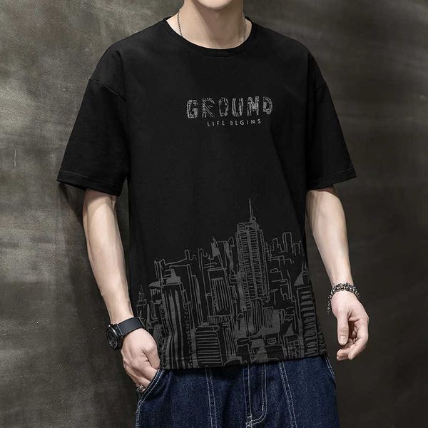 

printed men's t-shirt short sleeved casual summer new cool feeling trend half sleeved clothing trendy brand bottom shirt for men 14u0g0, White;black