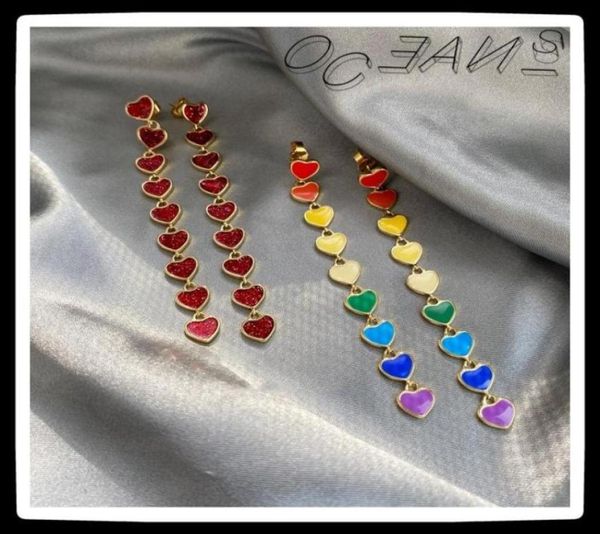 

dangle chandelier sexmara 20fw simple s925 red rainbow love peach heart long tassel design pendant drop earrings for women girls561512860, Silver