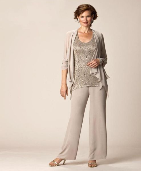 

2017 mother of the bride pant suits long sleeves chiffon jacket lace three pieces groom mother dresses for wedding party5869531, Black;red