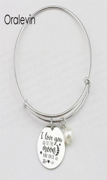 

i love you to the moon and back inspirational hand stamped engraved charm pendant expandable bracelet handmade jewelry 10pcs lot 7206911, Golden;silver