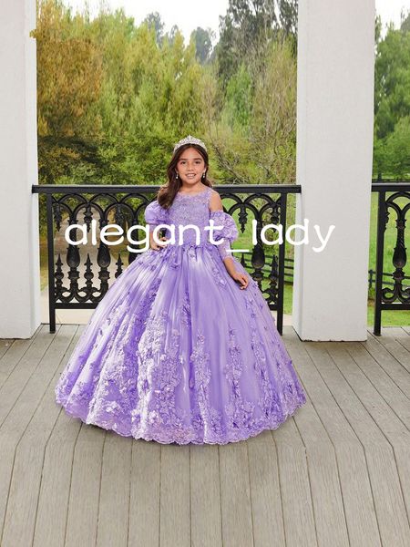 

puffy princess flower girl dresses mini quinceanera dress lilac lavender applique lace-up birthday pageant gown, White;blue