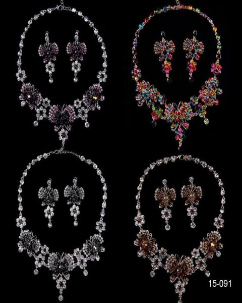 

butterfly shining luxury rhinestones necklace earrings sets bridal jewelry for wedding party gowns7450451, White