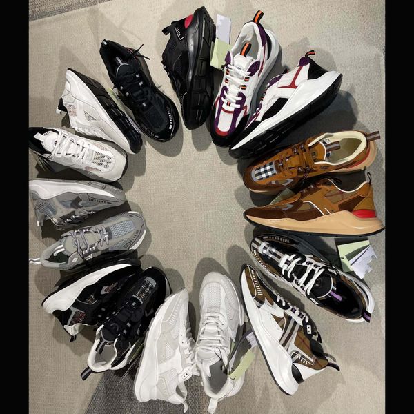 

print leather and check sneakers men shoes suede and leather chunky sneaker designer vintage trainers outdoor shoe new arrival 01, Black