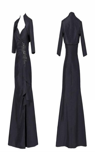 

black mother of the bride groom suit dresses with jacket mermaid side split taffeta sequin beaded pleated plus size evening g4115142, Black;red