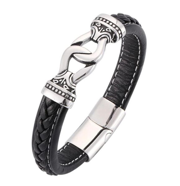 

punk black braided leather bracelet stainless steel magnetic buckle men bracelets bangles rock party jewelry gifts sp018690773818287795, Golden;silver