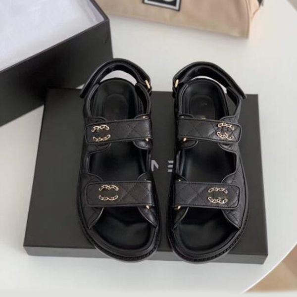 

designer sandal women calfskin dad shoes sandals quilted summer platform flats low heel wedge diamond buckle sandal slip on ankle strap beac, Black