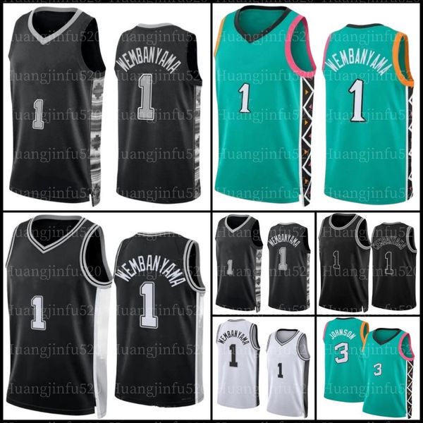 

victor wembanyama basketball jersey keldon johnson 1, Black;red