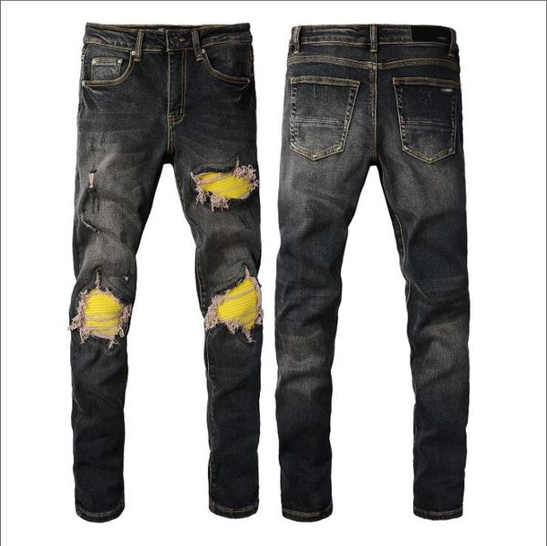

mens jean distressed ripped bikers man luxury designer jeans slim fit motorcycle biker denim for, Blue