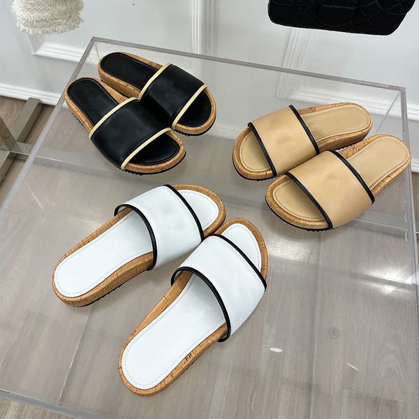

summer slipper designer sandal platform heel woman slide feet feel soft waxy the upper is made of imported calf leather slippers slides flat, Black
