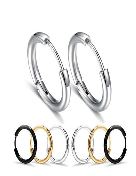 

316l stainless steel hypoallergenic hoop earrings mens punk titanium steel huggie ear rings for women fashion jewelry gift9977011, Golden;silver