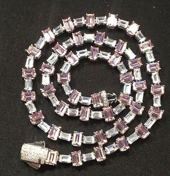 

7mm baguette tennis chain real solid copper 14k gold plated iced diamond necklace for men women hip hop jewelry gifts2608313, Black