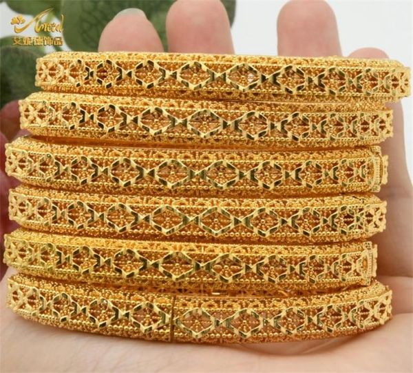 

aniid 4pcs set 24k dubai gold plated bangle bracelet for women ethiopian arabic african indian wedding bride jewelry gift 2202224916648, Black