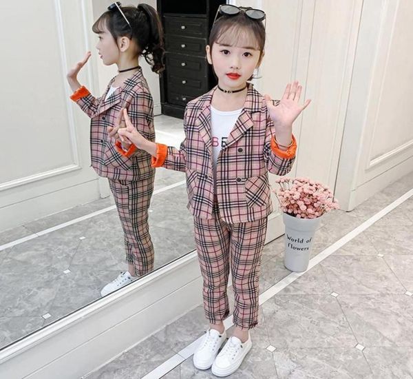

clothing sets slim fit girls formal wedding suit for kids jacket pants children 2pcs plaid teen school blazer 4 6 8 y6927397, White