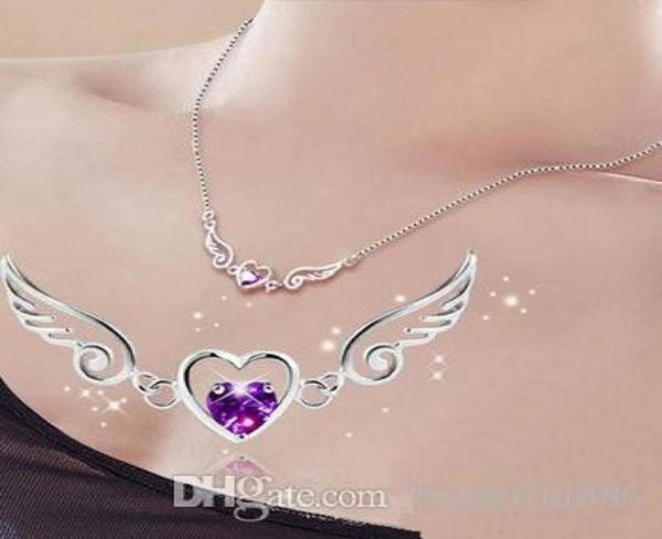 

luxury classic 100 925 sterling silver angel wings love heart necklace fashion wedding jewelry necklaces for women collier23579446797467