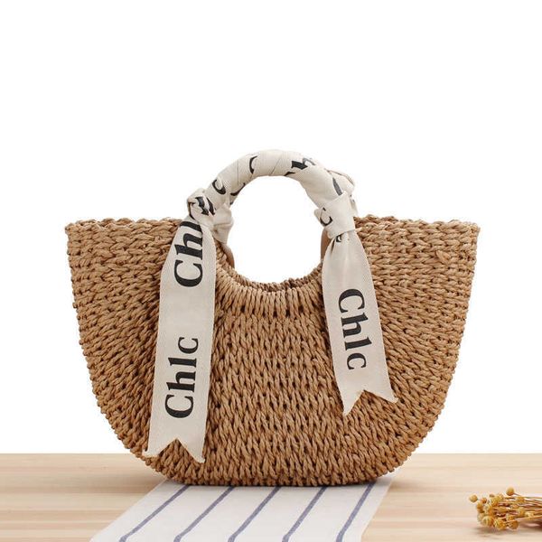 

beach bags letter scarves hand held straw woven bags paper grass hiking vacation handbags shoulder moon bags 230529