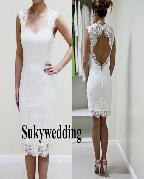 

full lace wedding dresses 2019 knee length sweetheart open back short beach boho bridal gowns vestidos de noiva sheath weddi9486723, White