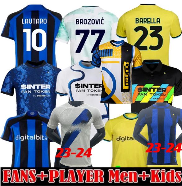 

21 22 2023 2024 inter home away soccer jerseys dzeko lautaro j correa calhanoglu campioni jersey 21 22 23 milan vidal barella men kids kits, Black