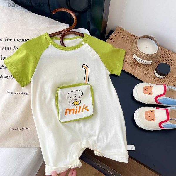 

rompers 2023 summer baby boy clothes 0-24months newborn short sleeve o-neck patchwork cotton romper jumpsuit milk outfits korea playsuit t23, Blue