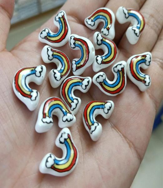 

100pcs 18x12mm ushaped rainbow ceramic beads loose spacer hand painted ceramics bead for jewelry making diy accessories7053343, Black