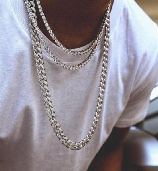 

usa selling mens hip hop choker chain necklace tennis chain miami micro pave cz cuban link chain layer cool iced out chains270l4030296, Silver