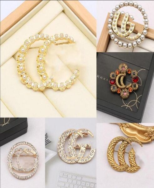 

15style 18k gold plated g letter brooch classic brand designer pearl women pearl rhinestone letters brooches suit pin fashion jewe5796332, Gray