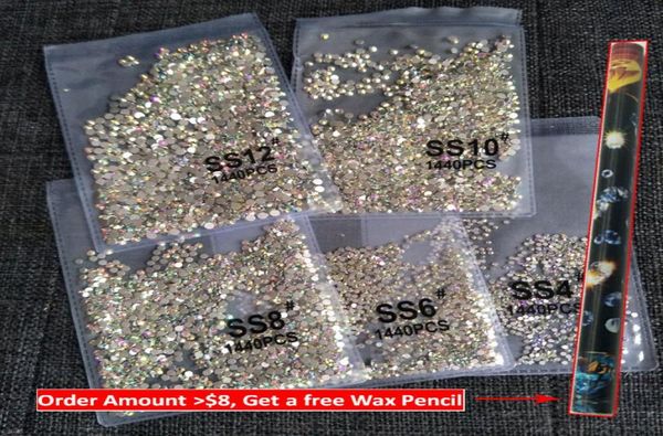 

1440pcs flatback nail crystals rhinestones for nails 3d nail art decorations ss3ss12 diy glass gems stones ab clear rose gold1802332, Silver;gold