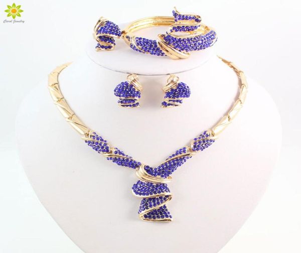 

fashion nigerian wedding african beads jewelry sets blue crystal dubai gold plated big jewelry sets costume3064738, Slivery;golden