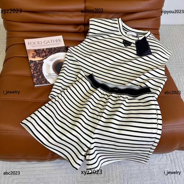 

womens designer clothing tracksuits 2pcs black and white striped design sleeveless vest and elastic waist shorts #multiple product, Gray