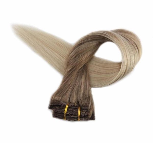 

full shine clip ombre color8 brown fading to 60 platinum blonde 7pcs 50g 100 real remy human hair clip in extensions48504289147951, Black