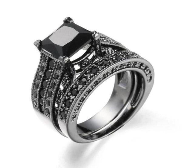 

women rings big black blue stone fashion wedding ring sets engagement promise bague femme europe fashion twoinone rings80891295484254, Silver