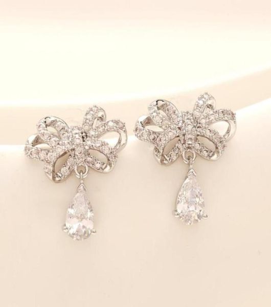 

brand new luxury s925 silver needle drop zircon earrings jewelry temperament women highend zircon bow drop earrings 73013669
