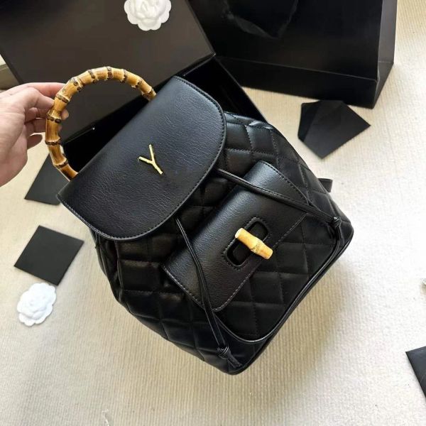 

designer black backpack womens genuine leather school bag men luxury bamboo backpacks womans rucksack handbag purse fashion tote bags 30cm 2