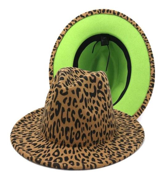 

simple flat brim wool felt jazz fedora hats men women leopard green bottom patchwork trilby panama formal caps7592550, Blue;gray