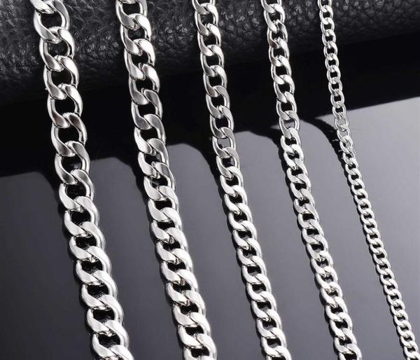 

1 piece width 3mm 4 5mm 5mm 6mm 7mm 7 5mm curb cuban link chain necklace for men women basic punk stainless steel chain chokers q08371638, Silver