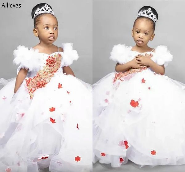 

puffy white tulle princess flower girl dresses for wedding off shoulder lace appliqued little girls formal party birthday gowns kids first c, White;blue