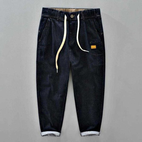 

jeans chic plaid for men autumn winter thicken warm comfortable casual drawstring simple labeling tapered denim, Blue