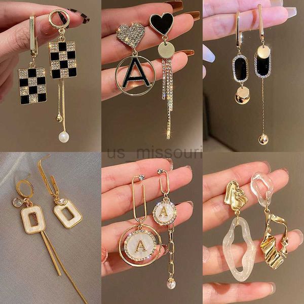 

stud 2023 new letter lattice geometric asymmetrical pendant long tassel earrings for women delicate fashion metal vintage jewelry j230529, Golden;silver