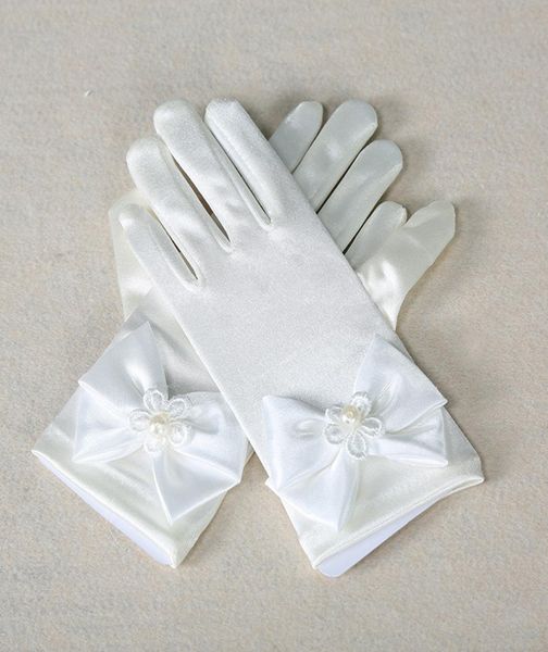 

flower girl children finger gloves bow princess dress white pink colors gloves  l size4782580