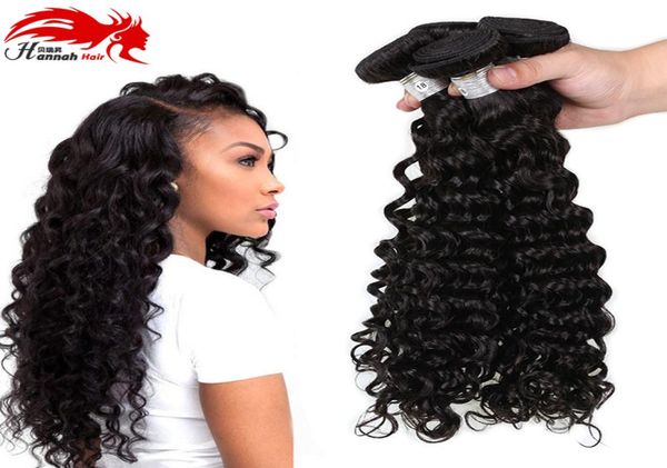 

7a hannah products virgin hair deep wave human hair bundles weaves 100gpc unprocessed deep curly hair extension3671673, Black