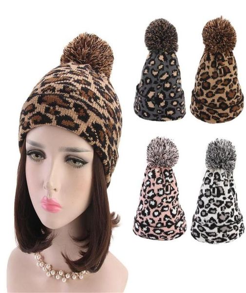 

fashion women leopard faux fur ball winter warm crochet knitted hat cap beanie for women hat gorras1730630, Blue;gray
