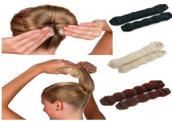 

2pcsset women hair styling former magic sponge bun maker donut ring shaper foam braider tool for girl039s diy hair style5064264, Brown
