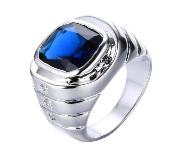 

wedding rings male luxury big square bluewhite zircon for men vintage fashion jewelry silver color engagement promise ring1072560, Slivery;golden