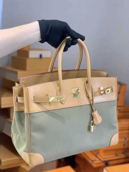 

women's totes bags h ermes35 handbags milk tea color box patchwork canvas gold buckle m engraved super limited 87l0