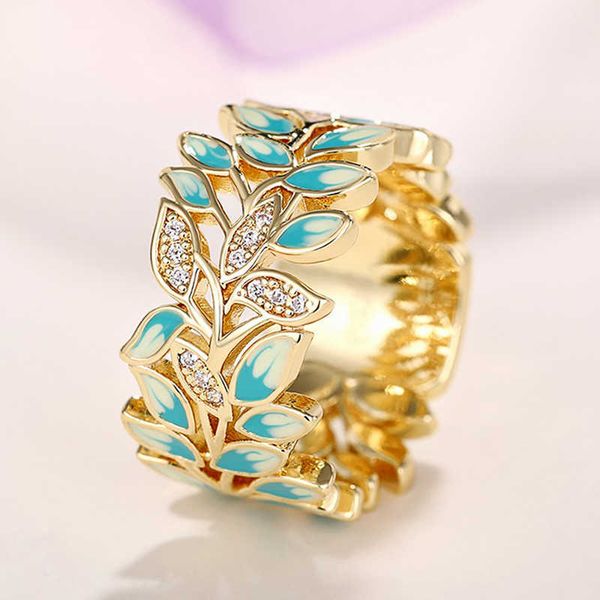 

band rings huitan unique design gradient enamel leaf rings for women luxury cz wedding ceremony party fancy bridal rings new trendy jewelry, Silver
