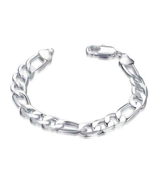 

925 silver charm chain bracelet men 10mm 8 inches long figaro chain 10pcs lot21619269029982, Black