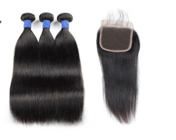 

2021 silky straight peruvian 10a brazilian human hair bundles with lace closure 3bundles 828inch indian hair extensions weft for 59388812, Black
