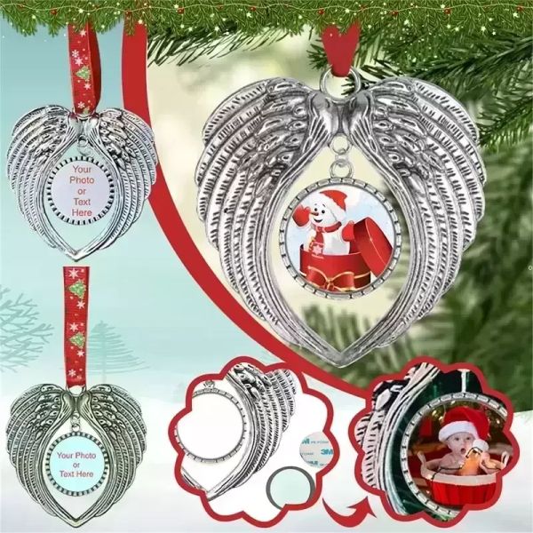 

christmas decoration sublimation blanks angel wings shape pendent transfer printing xmas diy consumables supplies